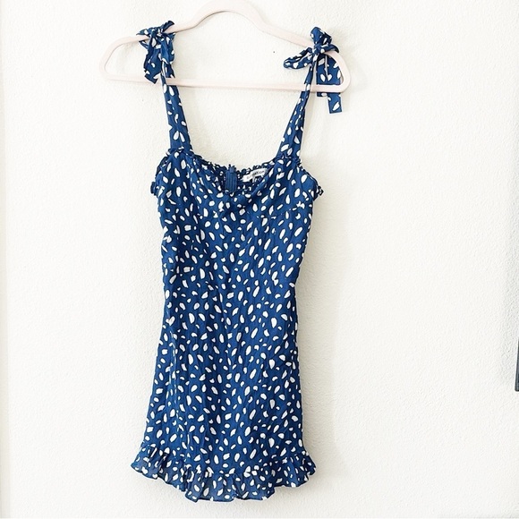 Reformation Mini Blue Polka Dot Dress - Picture 5 of 15